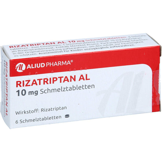 Das Produktfoto zeigt Rizatriptan Al 10 Mg Schmelztabletten (6 stk) PZN 01495535