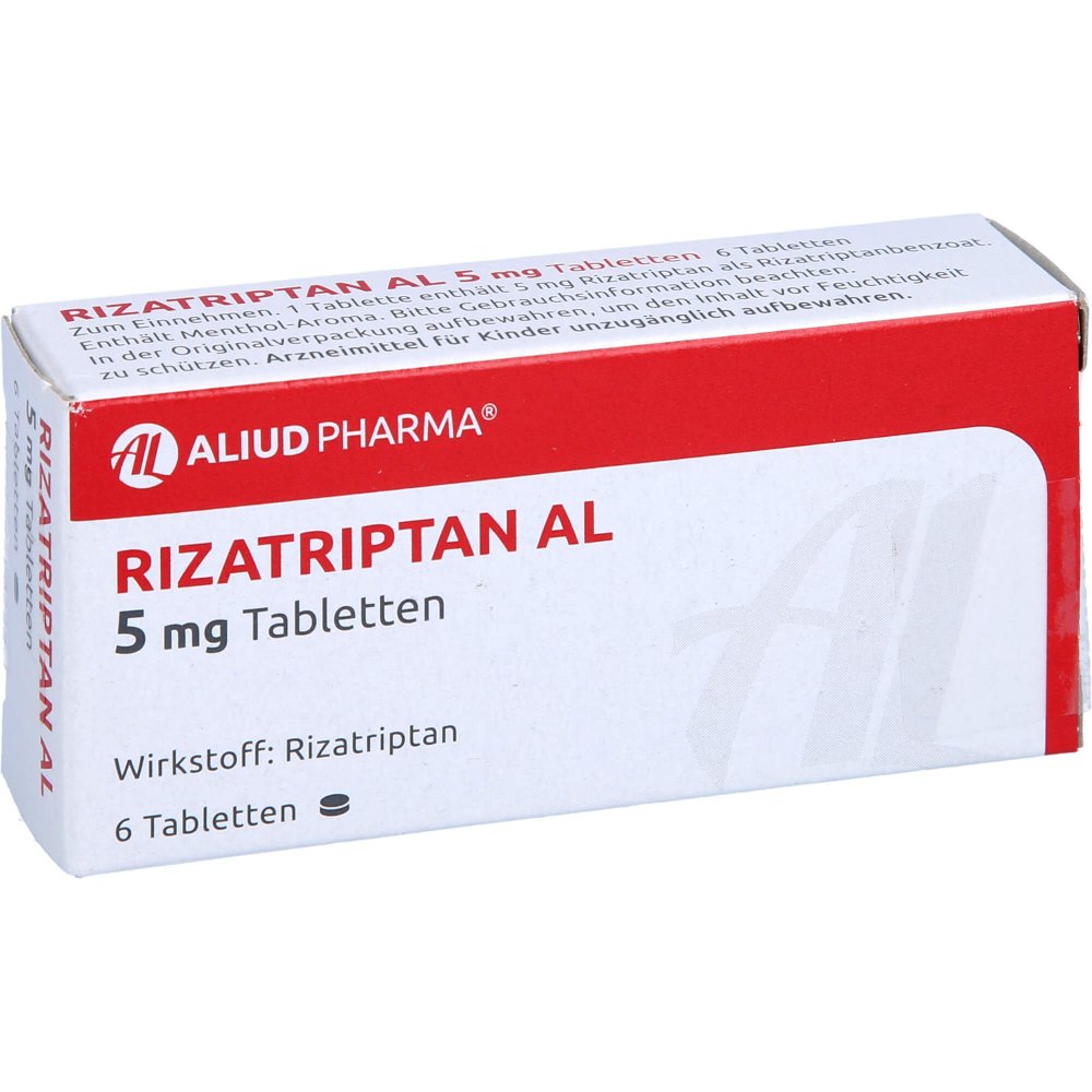 Das Produktfoto zeigt Rizatriptan Al 5 Mg Tabletten (6 stk) PZN 01496109