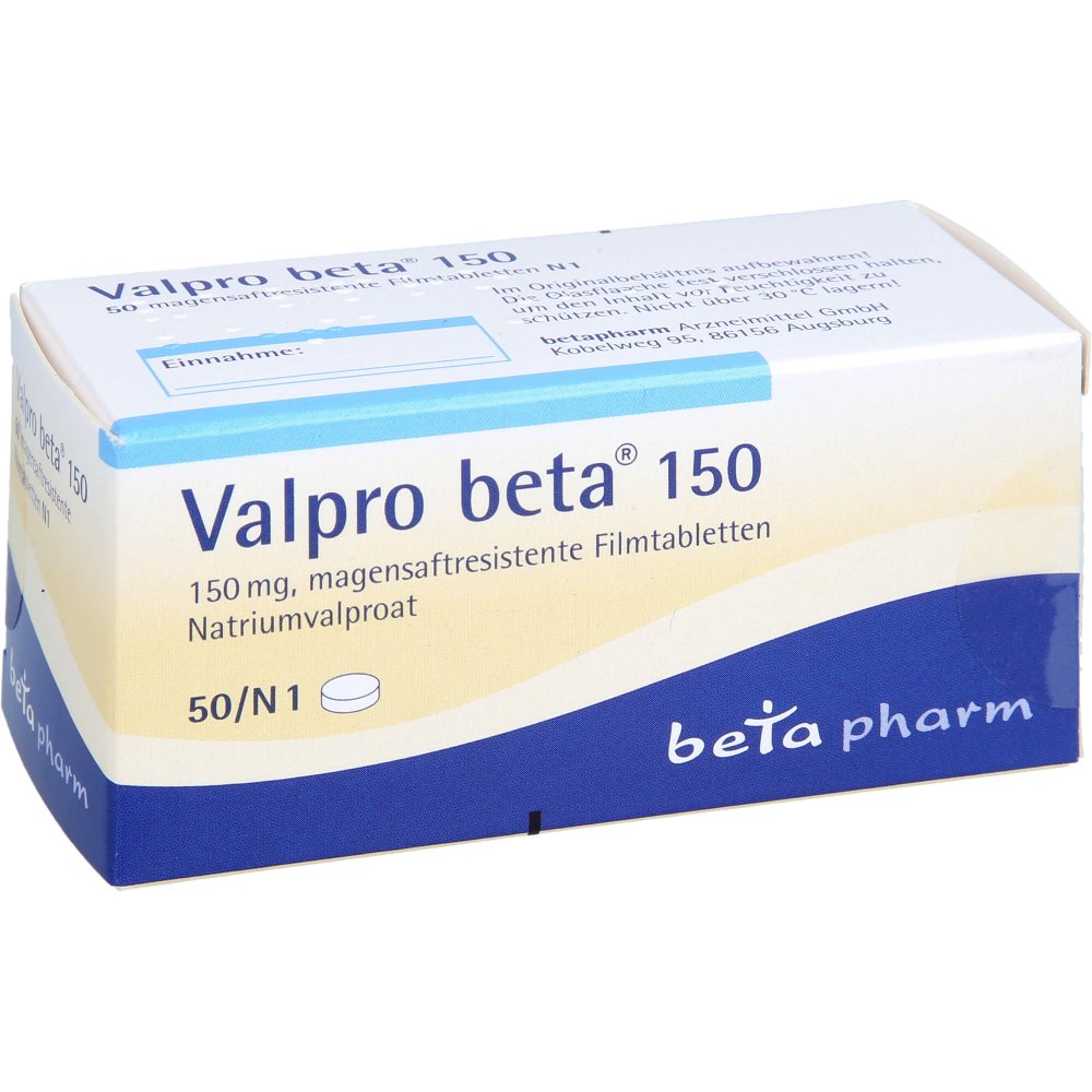 Das Produktfoto zeigt Valpro Beta 150 Magensaftresistente Filmtabletten (50 stk) PZN 01496664