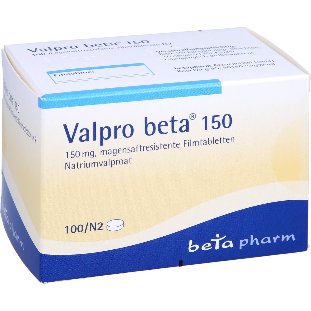 Das Produktfoto zeigt Valpro Beta 150 Magensaftresistente Filmtabletten (100 stk) PZN 01496687