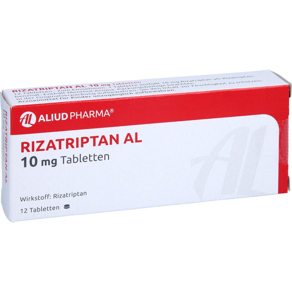 Das Produktfoto zeigt Rizatriptan Al 10 Mg Tabletten (12 stk) PZN 01497155