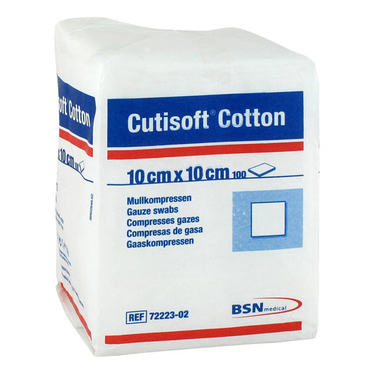 Das Produktfoto zeigt Cutisoft Cotton Kompr.10x10 Cm Unsteril (100 stk) PZN 01499361
