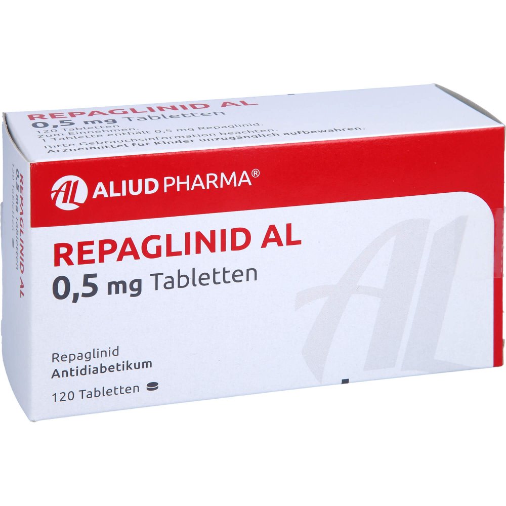Das Produktfoto zeigt Repaglinid Al 0,5 Mg Tabletten (120 stk) PZN 01509846