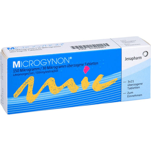 Das Produktfoto zeigt Microgynon 21 Überzogene Tabletten (3X21 stk) PZN 01550961