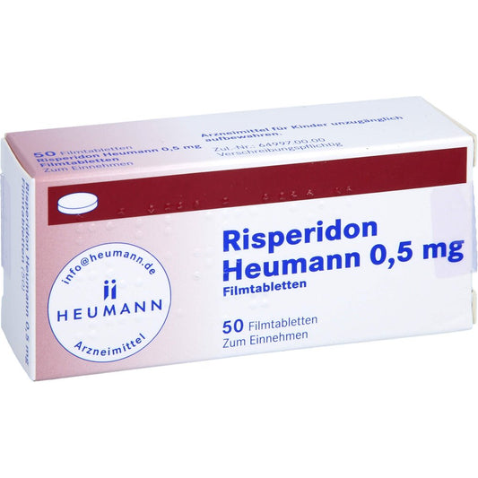 Das Produktfoto zeigt Risperidon Heumann 0,5 Mg Filmtabletten (50 stk) PZN 01551512