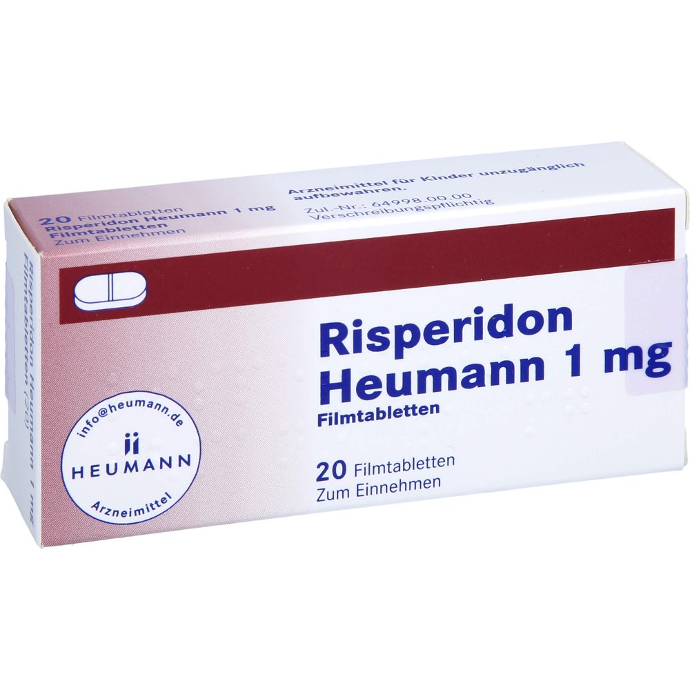 Das Produktfoto zeigt Risperidon Heumann 1 Mg Filmtabletten (20 stk) PZN 01551541