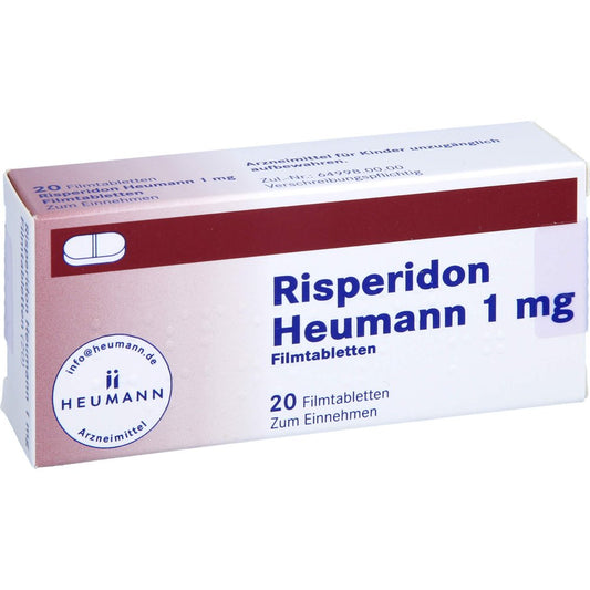 Das Produktfoto zeigt Risperidon Heumann 1 Mg Filmtabletten (20 stk) PZN 01551541