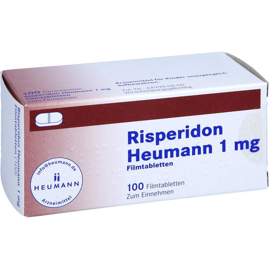 Das Produktfoto zeigt Risperidon Heumann 1 Mg Filmtabletten (100 stk) PZN 01556886