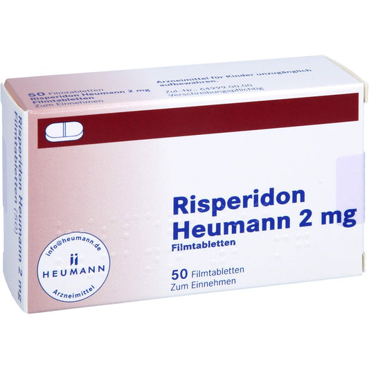 Das Produktfoto zeigt Risperidon Heumann 2 Mg Filmtabletten (50 stk) PZN 01565833