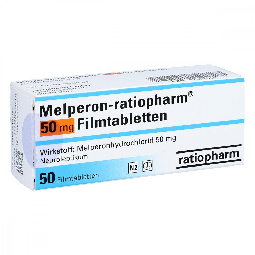 Das Produktfoto zeigt Melperon-Ratiopharm 50 Mg Filmtabletten (50 stk) PZN 01567513