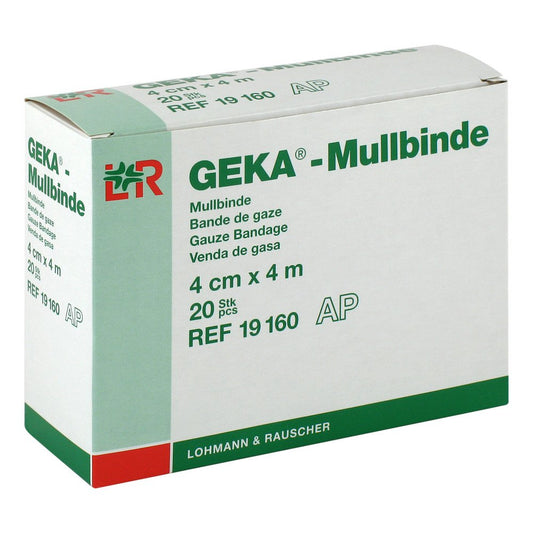 Das Produktfoto zeigt Mullbinden Geka 4 Cmx4 M (20 stk) PZN 01568501