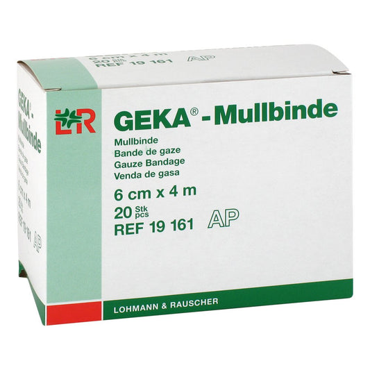 Das Produktfoto zeigt Mullbinden Geka 6 Cmx4 M (20 stk) PZN 01568518