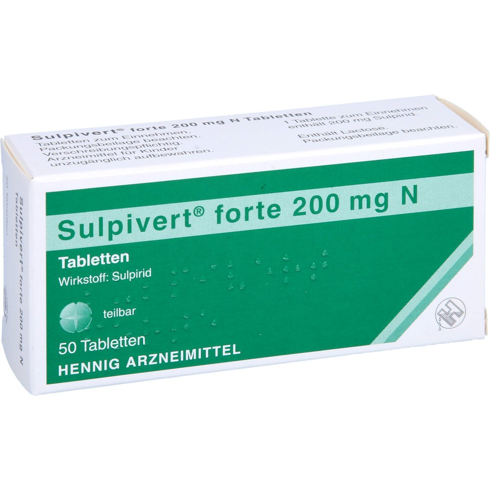 Das Produktfoto zeigt Sulpivert Forte 200 Mg N Tabletten (50 stk) PZN 01576475