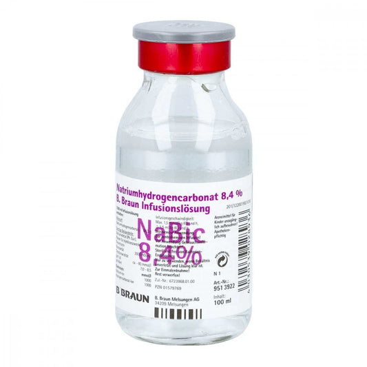 Das Produktfoto zeigt Natriumhydrogencarbonat B.Braun 8,4% Glas (100 ml) PZN 01579769