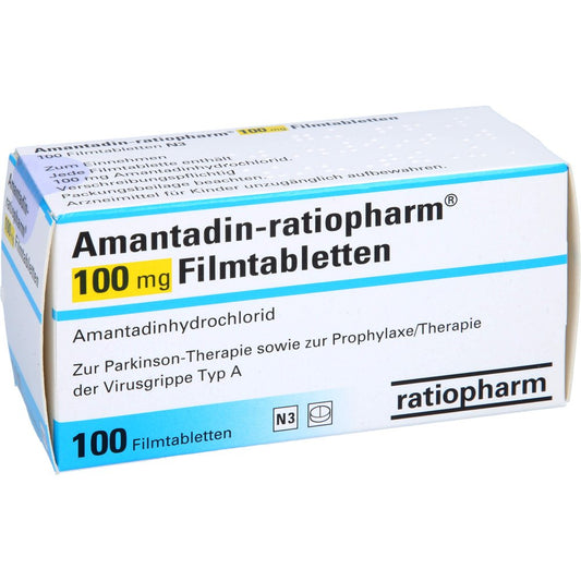Das Produktfoto zeigt Amantadin-Ratiopharm 100 Mg Filmtabletten (100 stk) PZN 01585882