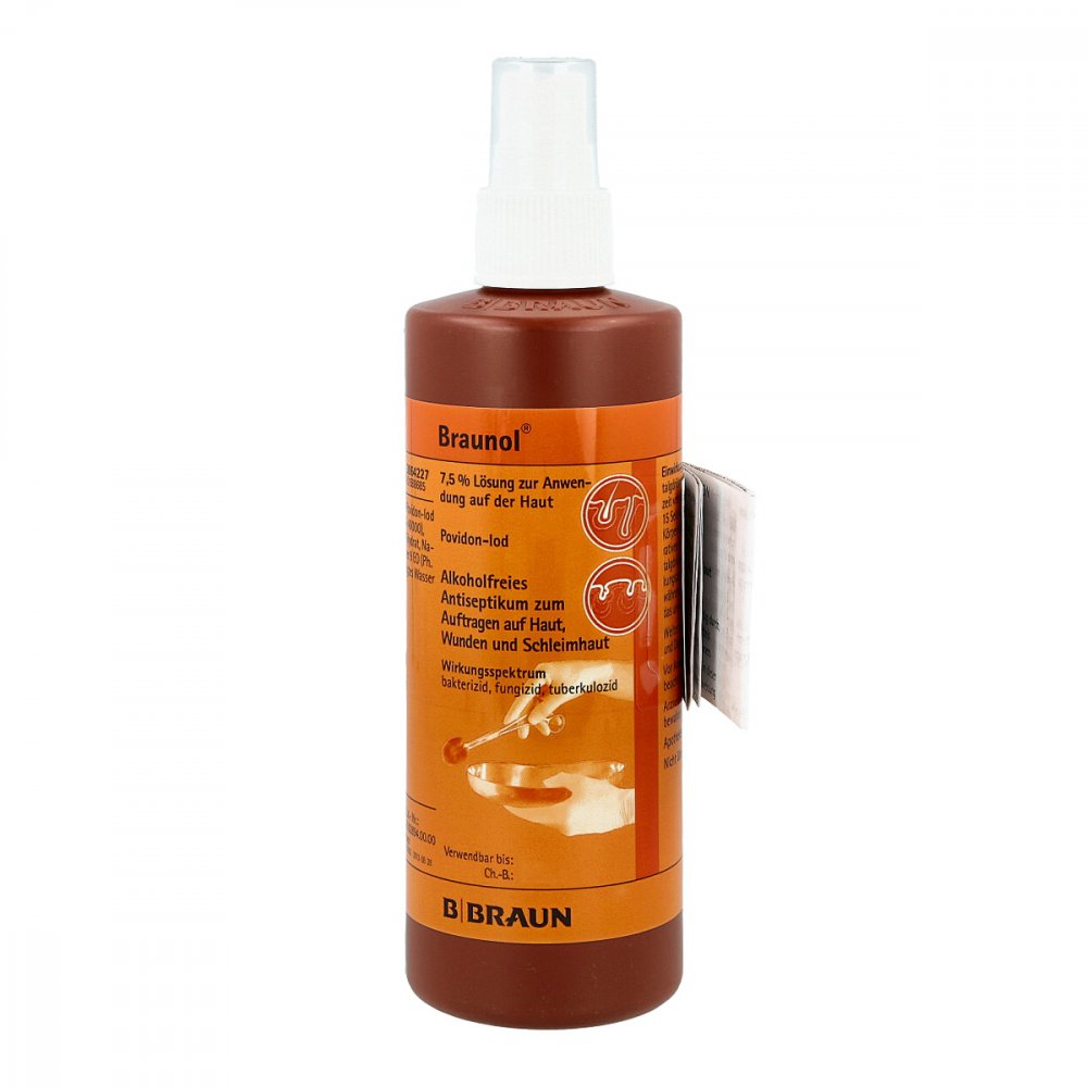 Das Produktfoto zeigt Braunol Schleimhautantiseptikum (250 ml) PZN 01588685