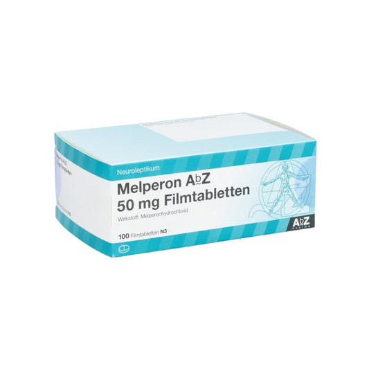 Das Produktfoto zeigt Melperon Abz 50 Mg Filmtabletten (100 stk) PZN 01591500