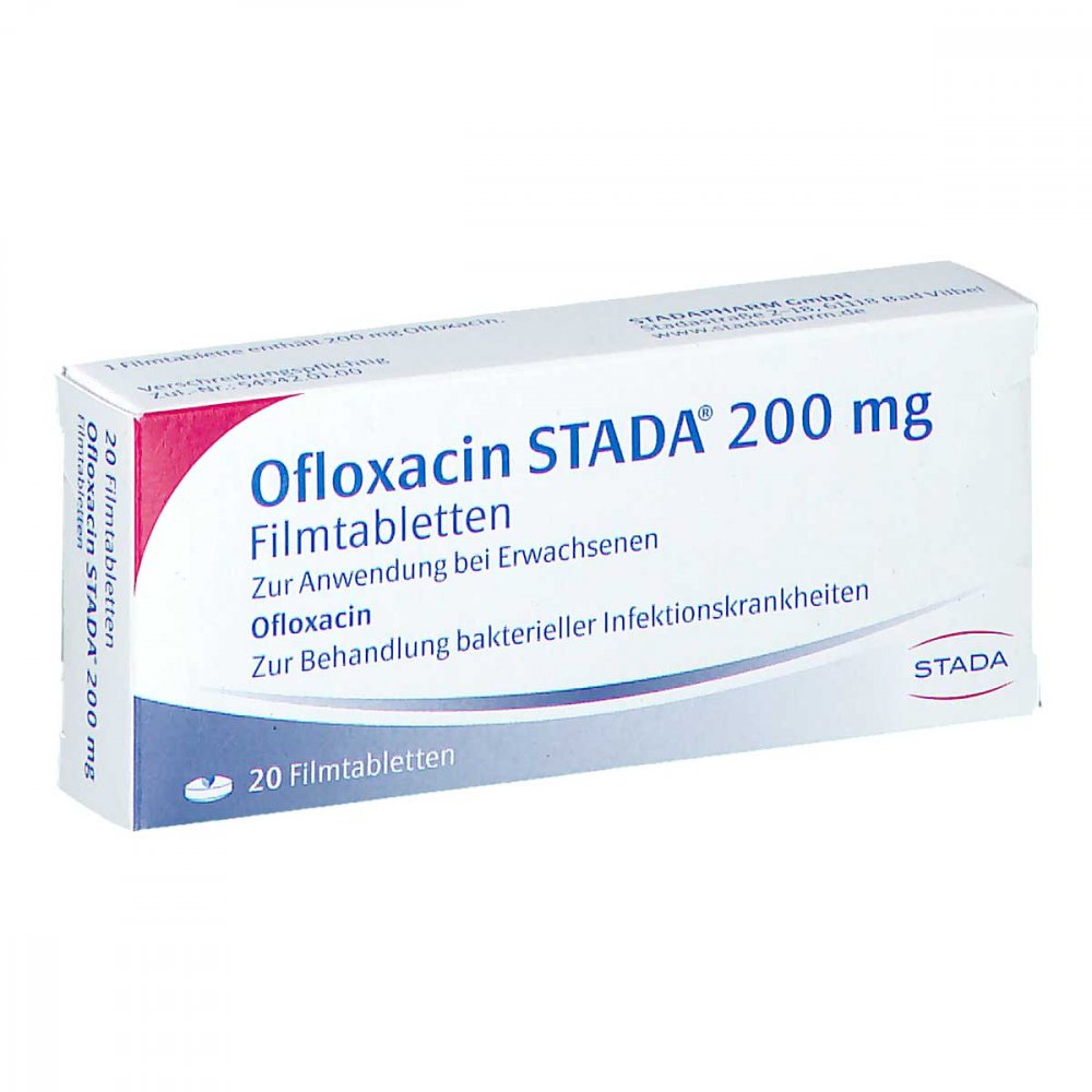 Das Produktfoto zeigt Ofloxacin Stada 200 Mg Filmtabletten (20 stk) PZN 01592540
