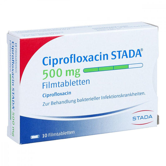 Das Produktfoto zeigt Ciprofloxacin Stada 500 Mg Filmtabletten (10 stk) PZN 01592793