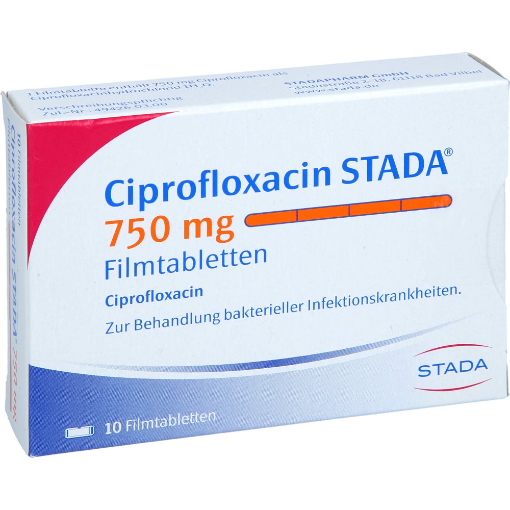 Das Produktfoto zeigt Ciprofloxacin Stada 750 Mg Filmtabletten (10 stk) PZN 01592876