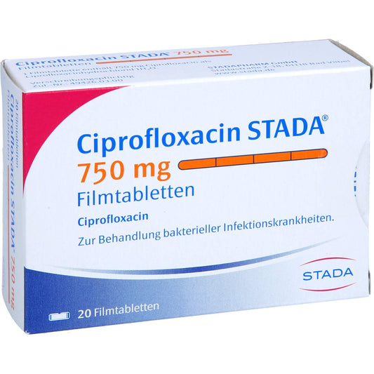 Das Produktfoto zeigt Ciprofloxacin Stada 750 Mg Filmtabletten (20 stk) PZN 01592882
