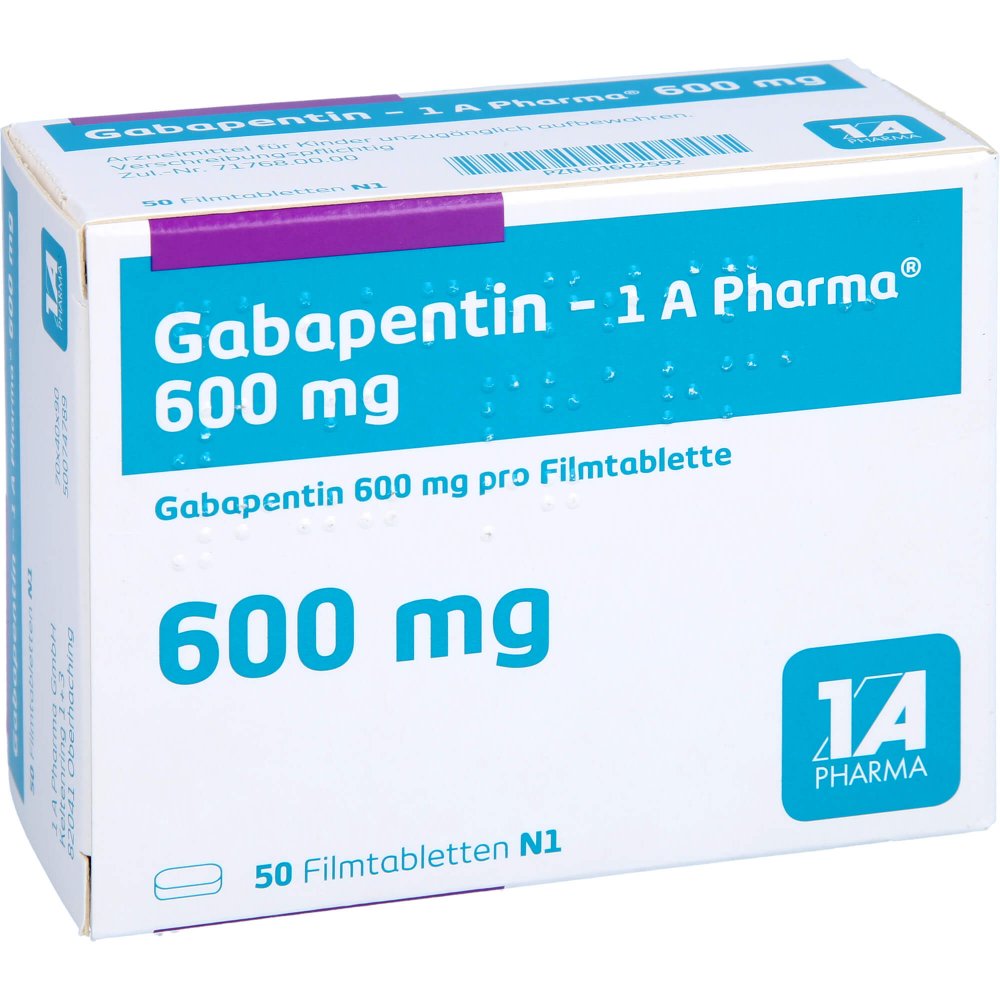Das Produktfoto zeigt Gabapentin-1a Pharma 600 Mg Filmtabletten (50 stk) PZN 01602592