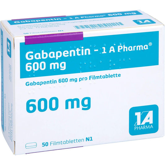 Das Produktfoto zeigt Gabapentin-1a Pharma 600 Mg Filmtabletten (50 stk) PZN 01602592