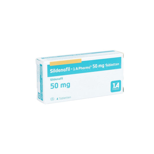 Das Produktfoto zeigt Sildenafil-1a Pharma 50 Mg Tabletten (4 stk) PZN 01620791