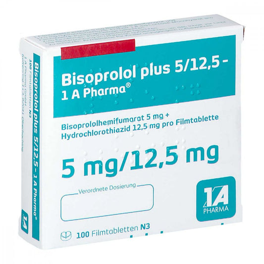Das Produktfoto zeigt Bisoprolol Plus 5/12,5-1a Pharma Filmtabletten (100 stk) PZN 01622873