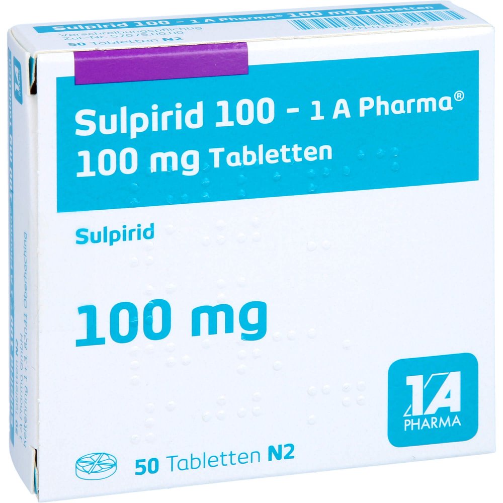 Das Produktfoto zeigt Sulpirid 100-1a Pharma Tabletten (50 stk) PZN 01628723