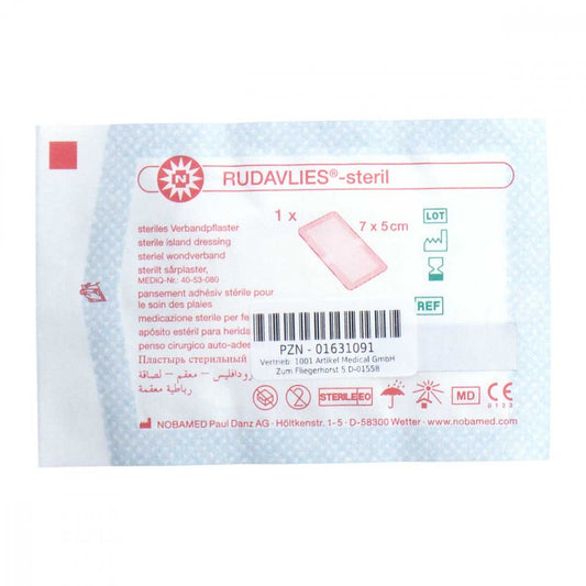 Das Produktfoto zeigt Rudavlies-Steril Verbandpflaster5x7 Cm (1 stk) PZN 01631091
