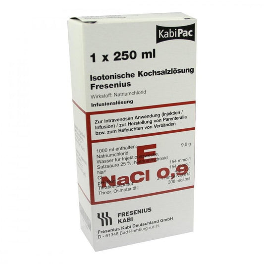Das Produktfoto zeigt Kochsalzlösung 0,9% Plastikfl.Fresenius (250 ml) PZN 01636349