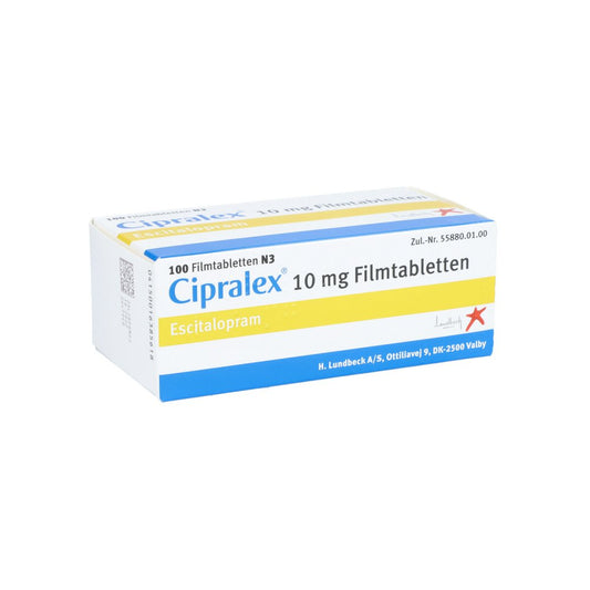 Das Produktfoto zeigt Cipralex 10 Mg Filmtabletten (100 stk) PZN 01638561