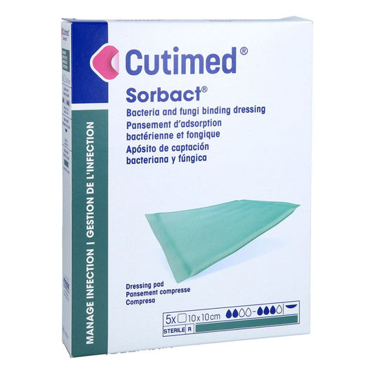 Das Produktfoto zeigt Cutimed Sorbact Saugkompressen 10x10 Cm (5 stk) PZN 01649062