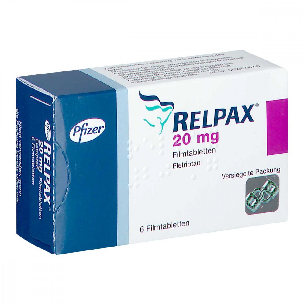 Das Produktfoto zeigt Relpax 20 Mg Filmtabletten (6 stk) PZN 01658658