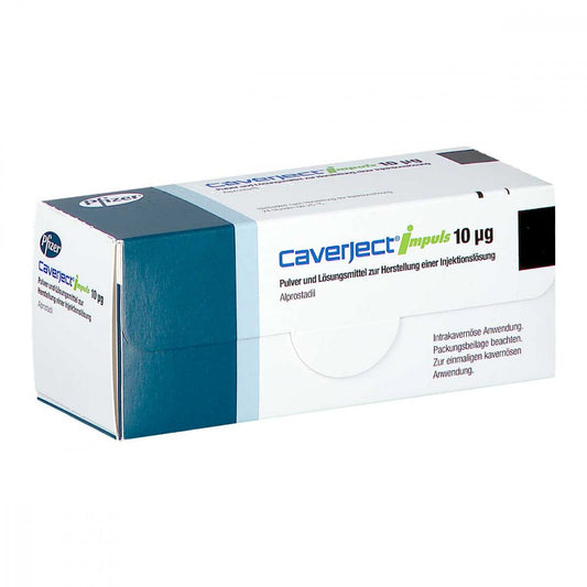 Das Produktfoto zeigt Caverject Impuls 10 Μg Zweikammerspr.P+Lm H.Inj.L. (2 stk) PZN 01658842
