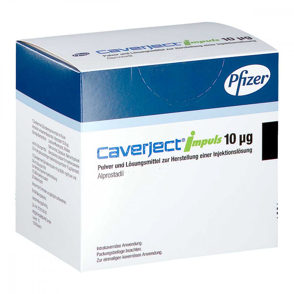 Das Produktfoto zeigt Caverject Impuls 10 Μg Zweikammerspr.P+Lm H.Inj.L. (10 stk) PZN 01658859