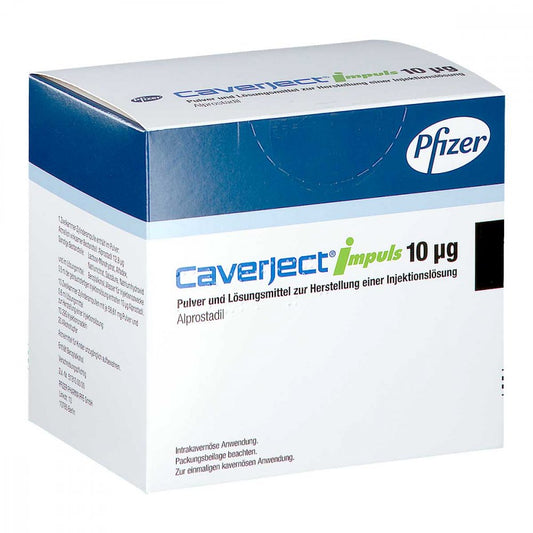 Das Produktfoto zeigt Caverject Impuls 10 Μg Zweikammerspr.P+Lm H.Inj.L. (10 stk) PZN 01658859