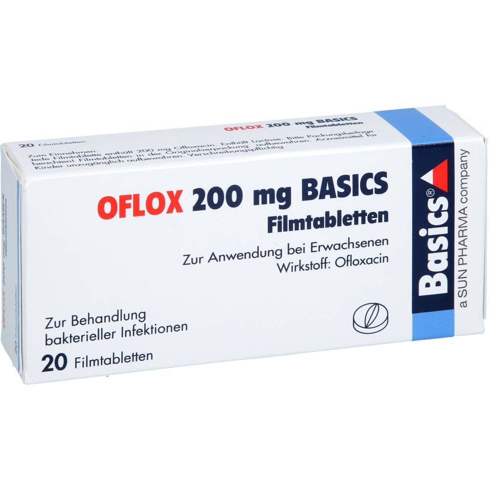 Das Produktfoto zeigt Oflox 200 Mg Basics Filmtabletten (20 stk) PZN 01661726
