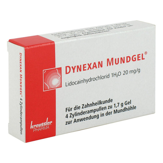 Das Produktfoto zeigt Dynexan Mundgel Zylinderampullen (4X1.7 g) PZN 01662938