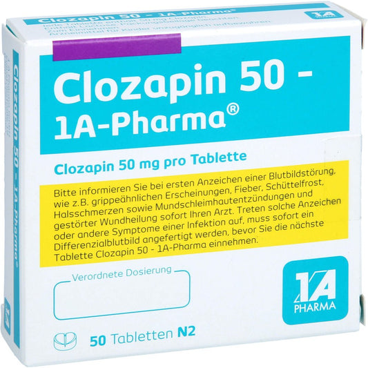 Das Produktfoto zeigt Clozapin 50-1a Pharma Tabletten (50 stk) PZN 01663978