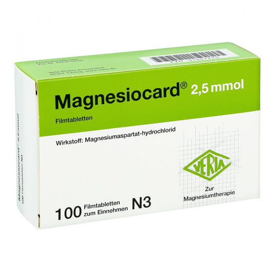 Das Produktfoto zeigt Magnesiocard 2,5 Mmol Filmtabletten (100 stk) PZN 01667829