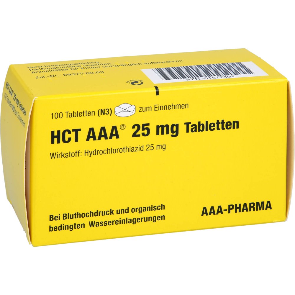 Das Produktfoto zeigt Hct Aaa 25 Mg Tabletten (100 stk) PZN 01672492