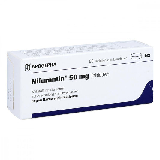 Das Produktfoto zeigt Nifurantin 50 Mg Tabletten (50 stk) PZN 01677058