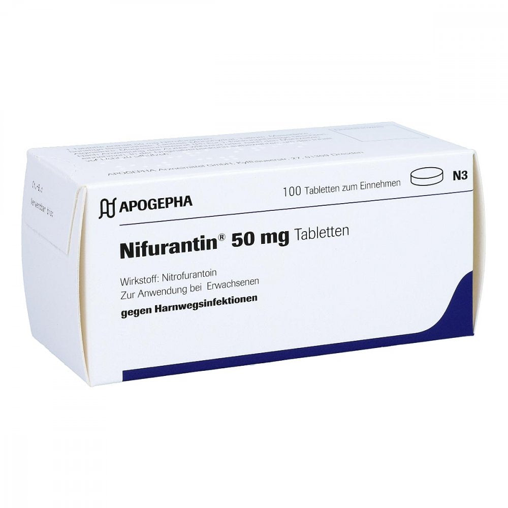 Das Produktfoto zeigt Nifurantin 50 Mg Tabletten (100 stk) PZN 01677064