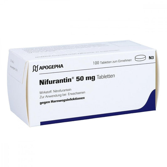 Das Produktfoto zeigt Nifurantin 50 Mg Tabletten (100 stk) PZN 01677064