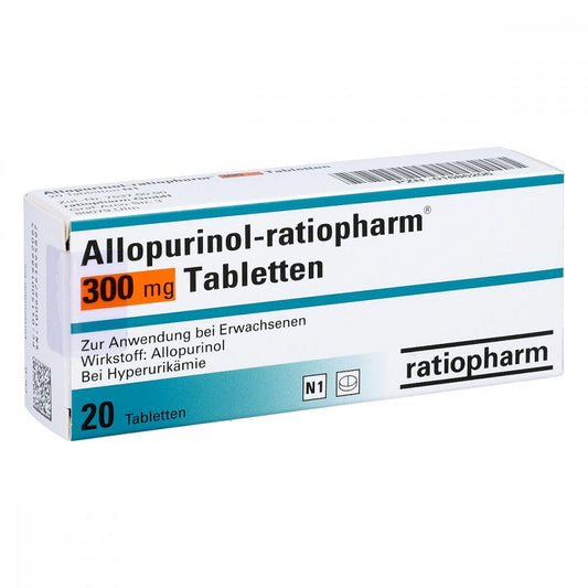 Das Produktfoto zeigt Allopurinol-Ratiopharm 300 Mg Tabletten (20 stk) PZN 01686206