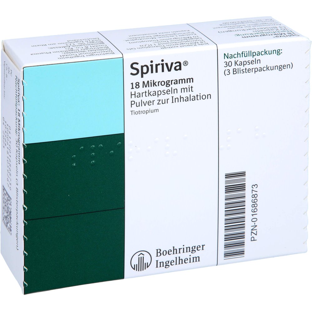 Das Produktfoto zeigt Spiriva 18 Μg Hartkaps.M.Plv.F.Handihaler Nachfüll (30 stk) PZN 01686873
