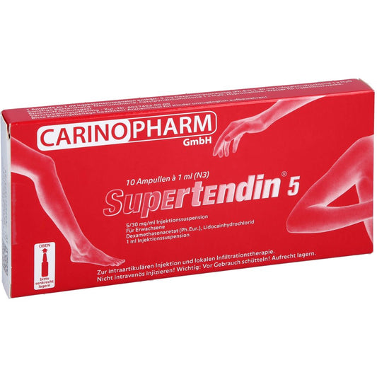 Das Produktfoto zeigt Supertendin 5 Ampullen (10X1 ml) PZN 01690403