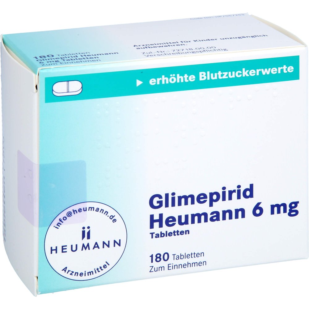 Das Produktfoto zeigt Glimepirid Heumann 6 Mg Tabletten (180 stk) PZN 01693761